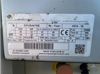 Groupe électrogène Europower EPUS44TDE Kubota Leroy Somer 44 kVA Supersilent Rental generatorset