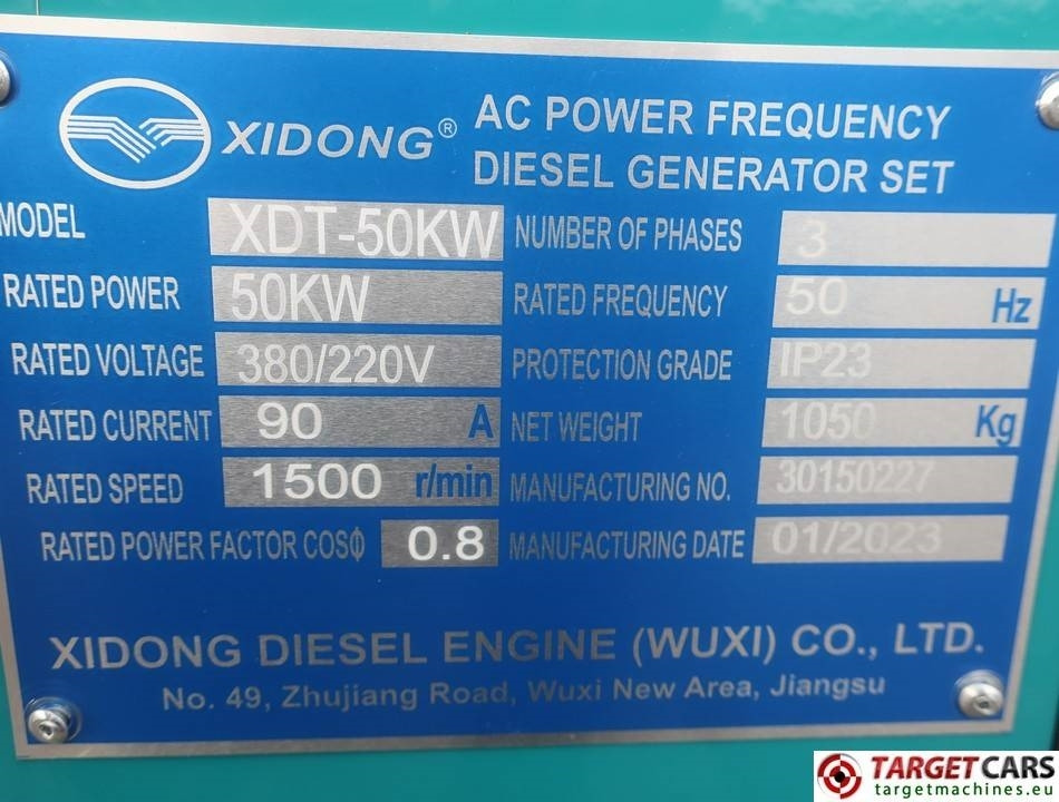 Groupe électrogène neuf Xidong XDT-50KW Generator 62.5KVA Diesel 400/230V