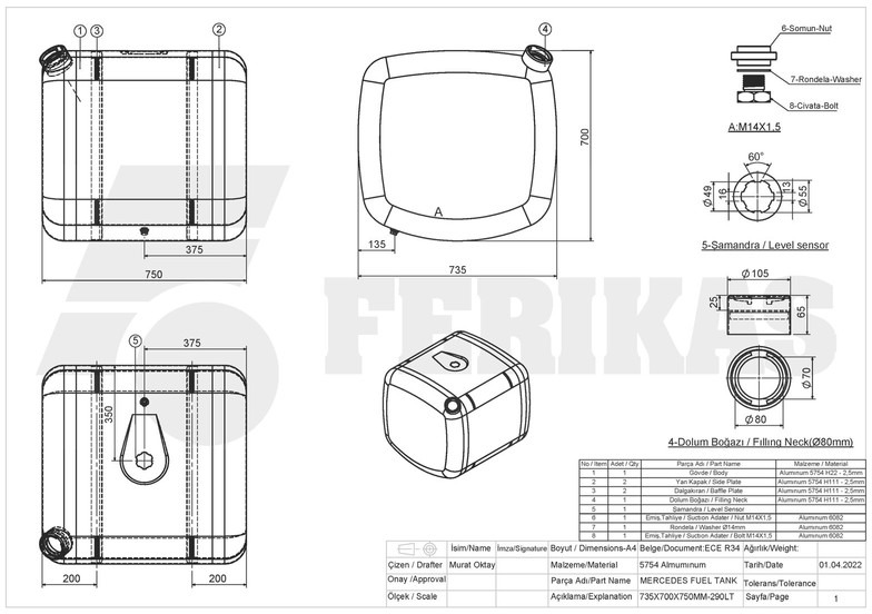 Réservoir de carburant pour Camion neuf Mercedes-Benz New aluminum fuel tank 290L: photos 7 Réservoir de carburant pour Camion neuf Mercedes-Benz New aluminum fuel tank 290L: photos 7